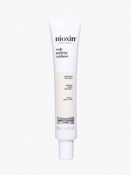 Nioxin Scalp Purifying Exfoliator in branded tube component on a light gray background